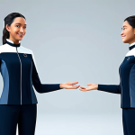 A friendly, professional digital assistant character in a sleek, modest futuristic uniform, standing against a minimalist, clean background. Abstract, harmonious sound waves and subtle musical notes subtly emanate from the character, symbolizing its unique audio identity and the deep emotional connection it fosters. The character features perfect anatomy, correct proportions, a natural pose, well-formed hands, and proper finger count. Professional studio lighting, high-quality rendering, fully clothed, appropriate attire, safe for work, family-friendly, appropriate content, natural body proportions.