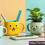 카카오프렌즈 콜라보 제품 소개 - A vibrant and playful desktop scene featuring exclusive Kakao Friends collaboration products: a colo...