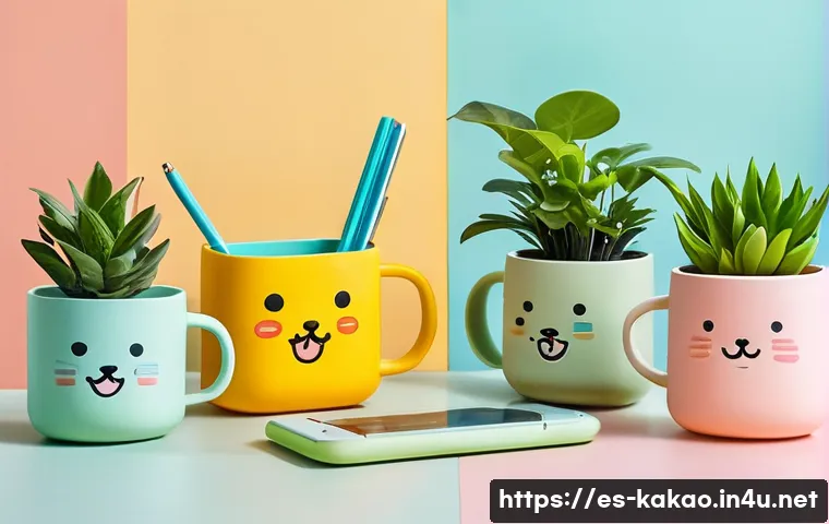 카카오프렌즈 콜라보 제품 소개 - A vibrant and playful desktop scene featuring exclusive Kakao Friends collaboration products: a colo...