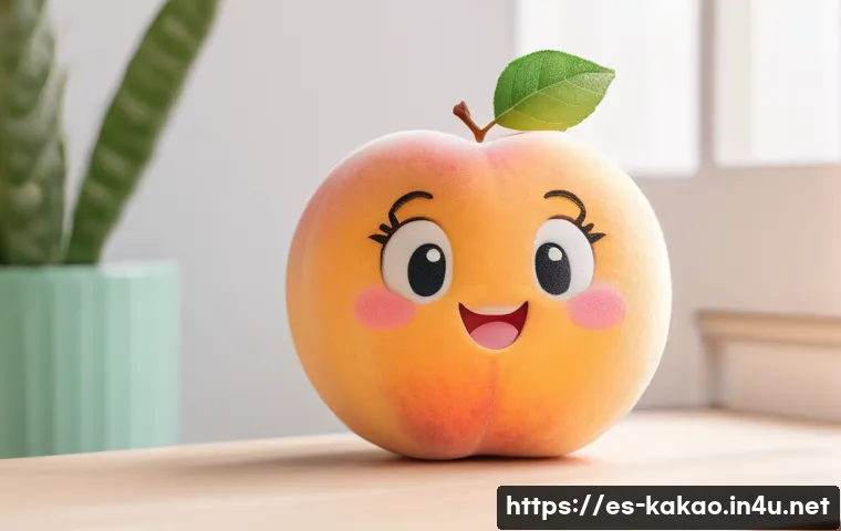 어피치의 대담함과 매력 - A charming, anthropomorphic peach character named Apeach, radiating natural charisma and authenticit...