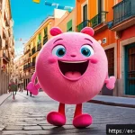 어피치의 대표 유머 코드 - A vibrant digital illustration of Apeach, a playful, round pink character with exaggerated facial ex...